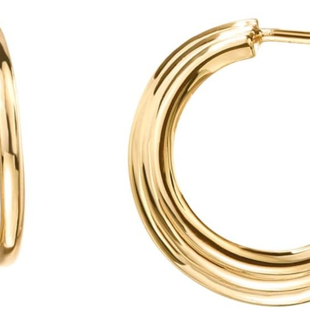 14K Gold Plated Sterling Silver Post Split Huggie Earrings | Rose/White/Yellow G